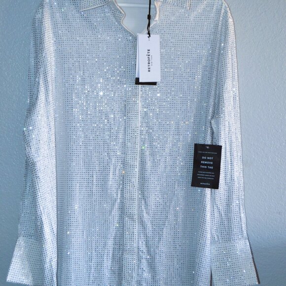 RETROFETE (NEW YORK) RHINSTONE WHITE L/S CUFF SHIRT- NWT $175 - Picture 4 of 13